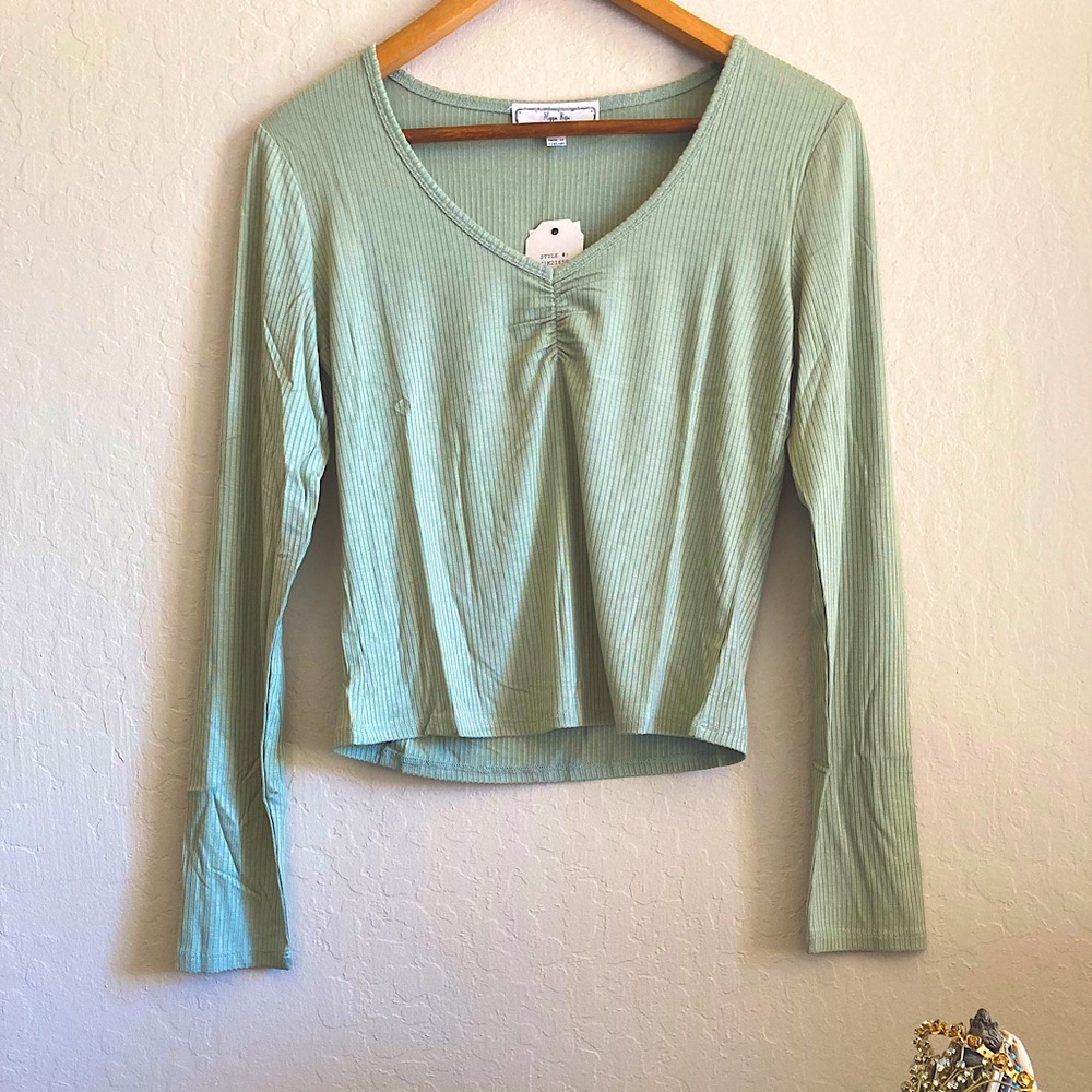 Hippie Rose Ruched-Front Rib-Knit Top